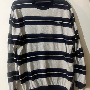 Lacoste Men's Striped Crewneck Sweater - Navy and Gray